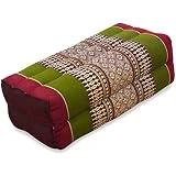livasia cojín/bloque de yoga, cojín de meditación con kapok, Cojín bolster rectangular, Accesorio yoga/pilates y cojín cervical, Cojín tailandés hecho a mano 17x34x12cm (Rojo/Verde)