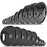 C.P.Sports olímpico Discos de peso 50 mm como pares - hierro fundido o engomado, 0,5 kg - 30 kg con mango agujero para levantamiento de pesas, 1 par de discos de fundición de goma, tamaño 15 kg