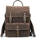 WAGLOS Mochila clásica Mochilas de cuero clásicas Mochilas de cuero para computadora portátil de 14 pulgadas Mochila de doble hombro de mano para oficina de viajes de negocios Alta capacidad