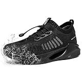 FLOWING PLUME Impermeables Zapatillas Hombre Ligero Deportivas Running Zapatos Slip on Confort Correr Caminar Deportes Fitness Walking Calzado Sneaker(Negro,45 EU)