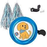 Campana de bicicleta de labrador de dibujos animados con serpentinas de bicicleta, lindas campanas de bicicleta para perro con borla de bicicleta, sonido nítido y claro, campana de bicicleta azul