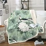 Mantas para Sofa Grandes 150x200 Pájaro Verde, Manta para Cama 90 de Invierno, Manta Polar Reversible de Microfibra y Franela Suave, Infantil Manta para Adultos Niños Viajes