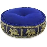 livasia cojín de meditación con seda tailandesa, Cojín de yoga bordado kapok, Puff, Cojín de suelo yoga meditación zen, Cojín para jardín/balcón, Zafu Ø 44x15cm (Azul/Elefantes Seda)