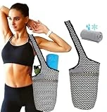 SusggO Pack Bolsa Yoga para Esterilla y Toalla Fria enfriamiento Bolso Yoga Mujer para Colchoneta Toalla Gimnasio Toalla Microfibra Bolso Yoga Esterilla Yoga Accesorios Pilates Fitness (Zigzag)