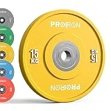 PROIRON Discos de Pesas de Goma, 50mm de Diámetro, Olímpico Discos de 5-25KG, Material de Caucho Endurecido, Resistente a los golpes, Abertura de 51 mm con Anillo Interior de Acero, 15kg*1