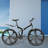 Bicicleta plegable de 26 pulgadas, bicicleta de montaña de 21 velocidades, acero de alto carbono para adultos con freno de disco doble, rueda integrada, bicicleta de montaña portátil con guardabarros,