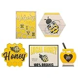 Decoración de bandeja con niveles de abeja, decoración de bandeja con niveles de primavera y verano, cartel de madera de gnomo de abeja, abalorio de colmena, mesa de cocina rústica, decoración de made