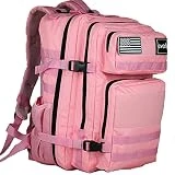 Everfly Mochila Tactica Militar 45L - Para Crossfit Supervivencia Caza Gimnasio Montañismo Airsoft - Oxford 900D - Hombre Mujer - Macuto Velcro Ejercito - 2 Parches Incluidos (Rosa)