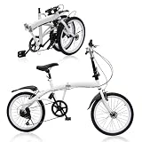 HINOPY Bicicleta plegable de 20 pulgadas, 7 velocidades, bicicleta plegable, doble freno en V, para hombre y mujer, apto para adultos a partir de 135 cm a 180 cm, color blanco
