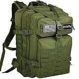 Everfly Mochila Tactica Militar 45L - Para Crossfit Supervivencia Caza Pesca Senderismo Gimnasio Montañismo Airsoft - Oxford 800D - Hombre Mujer - Macuto Molle Ejercito - 2 Parches Incluidos (Verde)