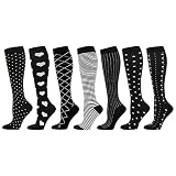 Calcetines de compresión para mujer y hombre, 7 pares de calcetines de compresión, calcetines de compresión, calcetines de compresión para deportes, vuelo, correr, viajes, ciclismo, enfermeras