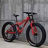 26'Bicicletas de Montaña,21 Velocidad Bikes Bicicleta Montaña,Bicicleta de Montaña para Adultos Fat Tire ,Marco de Acero de Alto Carbono Doble Suspensión Completa Doble Freno de Disco (rojo)