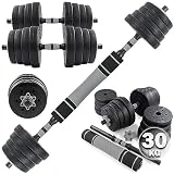 C.P.Sports 2in1 Juego de mancuernas y pesas 30kg | 4x 1,25kg - 4x 1,5kg -4x 2,0kg -4x 2,5kg pesas - 2x mangos | platos de plástico para entrenamiento fitness, gimnasio en casa | plata-negro