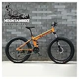 NENGGE Plegable Bicicleta Montaña Doble Suspensión para Adulto Hombre y Mujer, Neumático Gordo Bicicleta BTT con Freno Disco, Marco Acero Alto Carbono MTB Ciclismo,Naranja,24 Inch 7 Speed