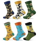 FLYDO 6 Pares Calcetines Crossfit Hombre de Algodón Peinado Calcetines Divertidos Estampados Hombres Impresos de Algodón Calcetines Navidad