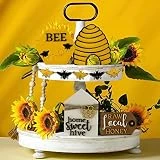 Decoración de bandeja con niveles de abeja, decoración de bandeja con niveles de primavera y verano, cartel de madera de gnomo de abeja, abalorio de colmena, mesa de cocina rústica, decoración de made