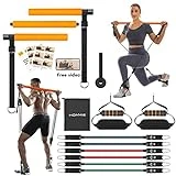 Barra de Pilates, Hommie Barra de Resistencia Ajustables y Removibles con con 6 Bandas Resistencia 20/30/40lbs,Barra Pilates para Musculación y Yoga en Casa,Entrenamiento de Fuerza para Hombre y Mujer