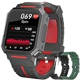 Relojes Inteligente Hombre, Smartwatch con Oxímetro (SpO2) Pulsómetro Presión Arterial, Monito de Sueño,Podómetro Pulsera Reloj Impermeable para Teléfonos Android e iOS (3 Correas) (Rojo Negro)