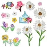 14 Piezas Parches Ropa Termoadhesivos, Apliques de Costura Bordados, Parche Ropa Termoadhesivo Flores, Parches de Apliques Pedreria, Florales para Planchar para Ropa, Sombreros, Mochilas