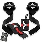Bosmik Straps Gym, Muñequeras Gym, Set Correas Levantamiento de Pesas Muñequeras Crossfit, Entrenamiento de Fuerza, Calistenia, Regalo (Negro + Negro/Rojo)