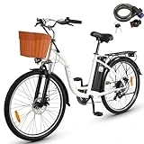 DYU Bicicleta Eléctrica,26' Bicicleta Eléctrica con Cambio Shimano de 6 Velocidades,12,5Ah 36V Batería Extraíble,3 Modos de Conducción,Altura Ajustable,Unisex Adulto