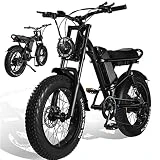 Bicicleta electrica Todoterreno de 20 Pulgadas para Adultos con batería de Iones de Litio Desmontable de 48 V 20 AH, Bicicleta de Nieve de 7 velocidades con amortiguadores Dobles y Motor sin
