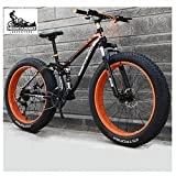 NENGGE Doble Suspensión Bicicleta Montaña para Adulto Hombre Mujer, Neumático Gordo MTB Profesional Doble Freno Disco Ciclismo BTT, Cuadro Fibra de Carbono,Naranja,26 Inch 27 Speed