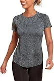 Jlowesun Camiseta de Entrenamiento de Malla para Mujer, Transpirable, de Manga Corta, Ligera, Funcional, con Cuello Redondo, Camiseta para Mujer, Adecuada para Fitness, Correr, Yoga