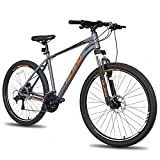 Hiland Bicicleta de Montaña 27,5 Pulgadas 27 Velocidades con Cuadro de Aluminio de 457 mm para Hombre y Mujer MTB con Freno de Disco Lock-out y Horquilla de Suspensión Bici Gris…