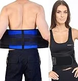 FitMad Regulable Neopreno Doble Tirador Lumbar Apoyo Inferior Espalda Cinturón Venda - Dolor De Espalda/Hernia Disco Alivio del Dolor - 5 Tamaños (S, M, L, XL, XXL) - Negra y Azul, Grande