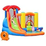 GOPLUS Castillo Hinchable, Castillo Hinchable para Ninos Adecuado de 3 a 10 Años, 320 x 280 x 210 cm - Castillo Inchable Infantil Interior Exterior, Con Zona de Salto de pared de Escalada, Tobogán