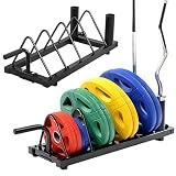 Yaheetech Horganizador Horizontal de Placas para Parachoques Soporte de planchas para Fitness de Fuerza Plancha estándar Ruedas 4 Compartimentos Fitness Gym Negro