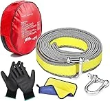 ZOVHYYA Cuerdas de Remolque Recuperación 5M x 5CM 9 T Correa de Remolque de Coche Resistencia con Dos Ganchos Gruesos en Forma de U Guantes de PU y Toallas de Limpieza de Doble Cara