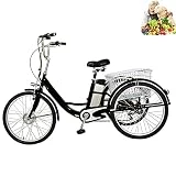 Triciclo Bicicleta eléctrica para Adultos batería de Litio 3 Ruedas para Personas Mayores con iluminación LED en la Canasta Trasera Triciclo de Pedal Humano de Tres Ruedas asistido eléctricamente