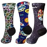 XMTBSTYLE Pack de 3 Calcetines de Deporte Hombre Mujer para Crossfit, Ciclismo, MTB, Running, Gimnasio (M (37-41), Emoji colorido, Comic, Lobo)