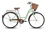 Goetze Eco Vintage City Bike - Bicicleta holandesa para mujer, estructura de acero, ruedas de aluminio de 28 pulgadas con freno de contrapedal, 1 marcha, sin desviador, cesta de mimbre
