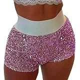 Duohropke Pantalones calientes sexy para mujer, lentejuelas, fiesta, club, cintura alta, sexy, pantalones cortos, disfraz de club, baile, yoga, salón, correr, correr, rojo, XL