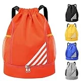 Tokeya Bolsas de Cuerdas Mujer Mochila Cuerdas Impermeable Saco de Gimnasia con Compartimento de Zapatos y Bolsillo Ligera Mochila de Playa para Senderismo Natacion Fitness Baloncesto, Naranja