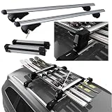 Barras de Techo de Aluminio + Portaesquís corredero para 4 Pares de esquís o 2 Tablas de Snowboard para Seat Alhambra de 1996 a 2010 con barandillas Abiertas