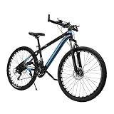 LUNICASHA Bicicleta de montaña de 26 pulgadas, 21 marchas, bicicleta de montaña, para adultos y jóvenes, de aluminio, freno de disco, azul y negro