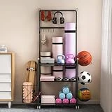 Treesunshine Soporte de pesas, estante de almacenamiento para esteras de yoga, multifuncional, con ruedas y ganchos, organizador de equipo de entrenamiento para rollo de espuma, cinturón de yoga