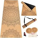 DIVASYA Esterilla de yoga premium de corcho antideslizante: de caucho natural antideslizante y corcho, natural y sostenible, extra ancha y extra gruesa (183 x 66 x 0,4 cm), con correa de transporte