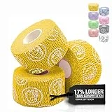 WOD Nation Cinta de agarre de gancho para levantamiento de pesas, paquete de 3 unidades de 23 pies de largo, adhesiva, cómoda y elástica para levantamiento de pesas, manos y dedos, color amarillo