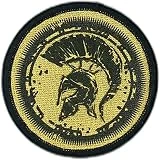 Escudo Espartano 100% Bordado - Parche Ropa - Parches Militares - Parches para tela - Parches para Jeans - Dimensiones 75x75 mm (Dorado)