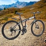 Bicicleta de montaña para Adultos de 26 Pulgadas, 21 velocidades, Freno de Disco, Plegable, Bicicleta plegada, Acero de Alto Carbono, con Resorte Completo, Plegable, Altura Ajustable