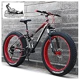 USMASK Bicicletas de Montaña de Doble Suspensión con Freno de Disco Dual para Adultos Hombres Mujeres, Todos Los Terrenos Anti-Slip Fat Tire Mountain Mountain, Bicicleta de Senderos de Montaña de Acer